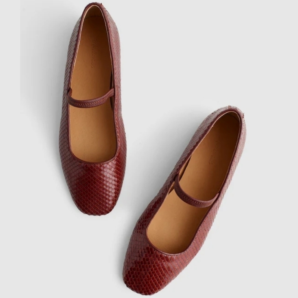 New! Madewell The Greta Ballet Flat in Leather Stained Rosewood Snakeskin 6.5